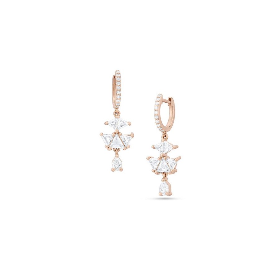 Jewelry dominique cohen | Rose Cut Diamond Trillion Pagoda Earring With Diamond Hinged Huggie Hoop (1.60Ct), In 18K Rose Gold