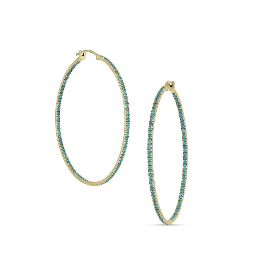 Jewelry dominique cohen | Blue Diamond Hoop Earring (2 Inch), In 18K Yellow Gold