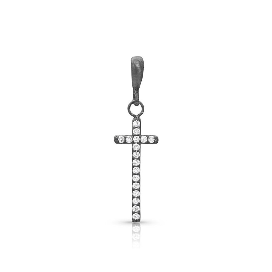 Jewelry dominique cohen | Diamond Narrow Cross Pendant (Medium), In 18K Black Gold