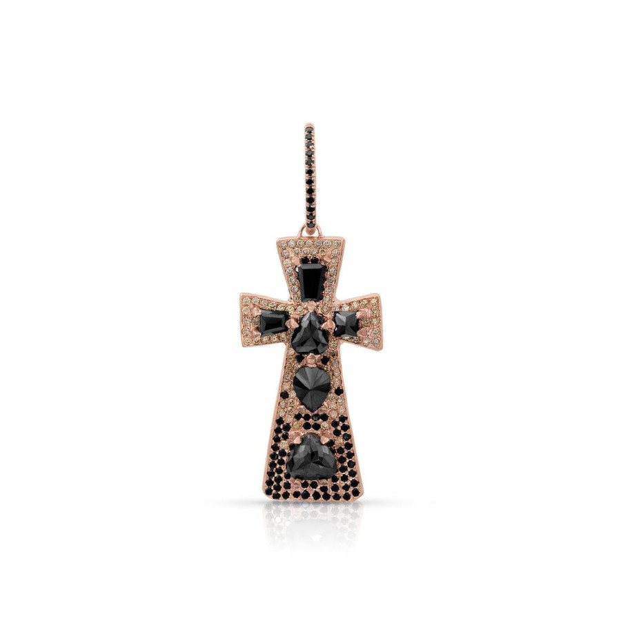 Jewelry dominique cohen | Black Diamond, Champagne Diamond Cross (Large),In 18K Rose Gold