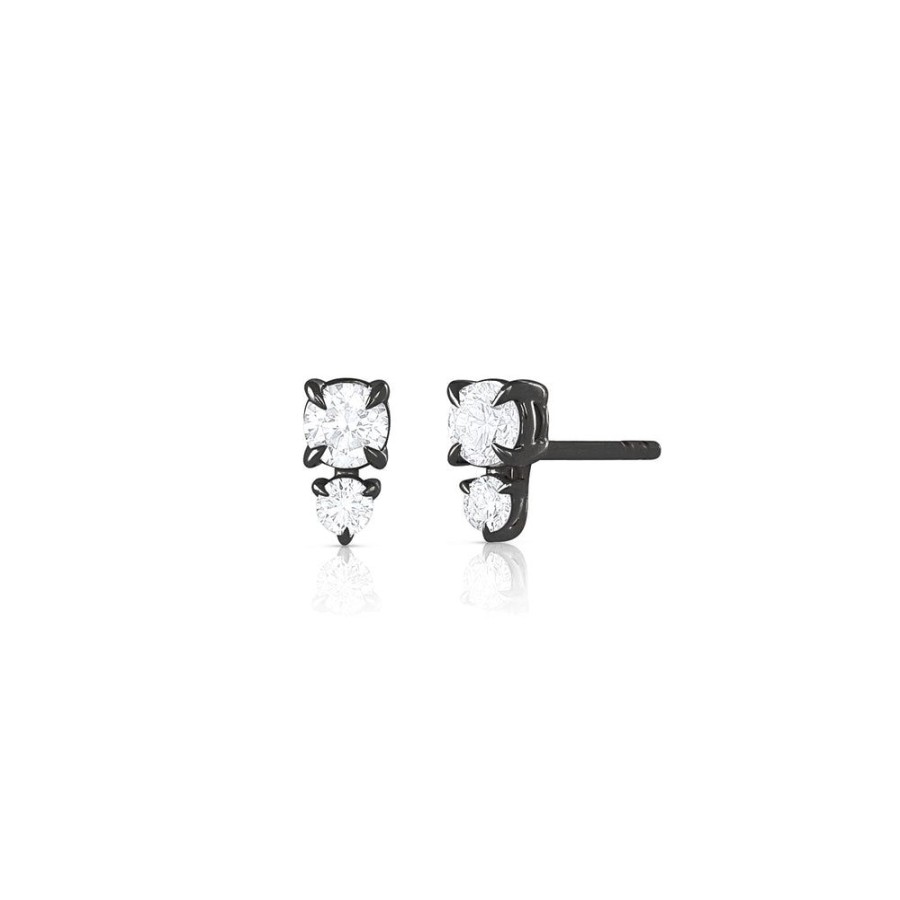 Jewelry dominique cohen | Double Diamond Delicate Stud Earring, In 14K Black Gold