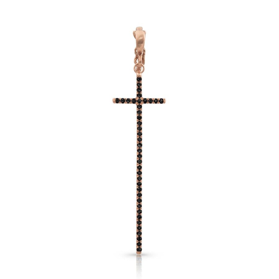 Jewelry dominique cohen | Black Diamond Cross Pendant (Tall), In 18K Rose Gold