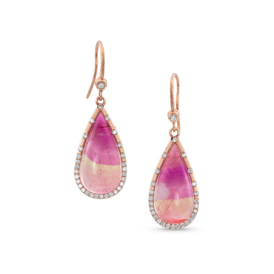 Jewelry dominique cohen | Pink Tourmaline, Diamond Teardrop Slice Earring, In 18K Rose Gold