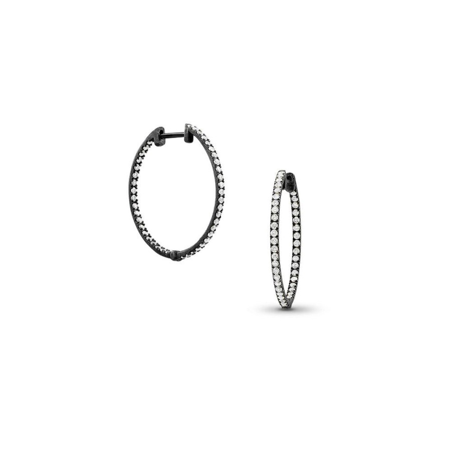 Jewelry dominique cohen | Diamond Hoop Earring (1 Inch),In 18K Black Gold