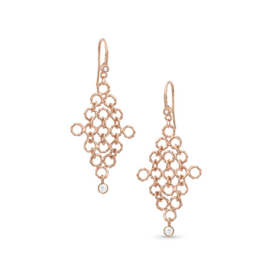 Jewelry dominique cohen | Bamboo Mesh Boho Earring With Diamond Detail,In 18K Rose Gold