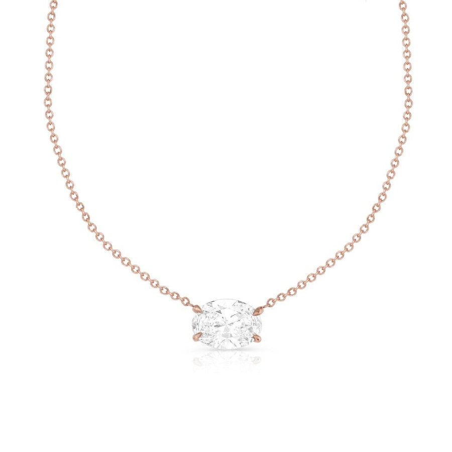 Jewelry dominique cohen Pendant Necklaces | Diamond East-West Oval Choker,In 18K Rose Gold, 16 Inch Chain