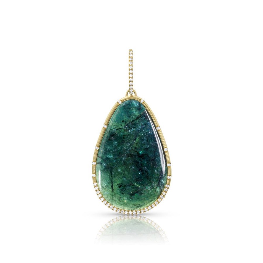 Jewelry dominique cohen | Green Tourmaline, Diamond Teardrop Pendant, In 18K Yellow Gold