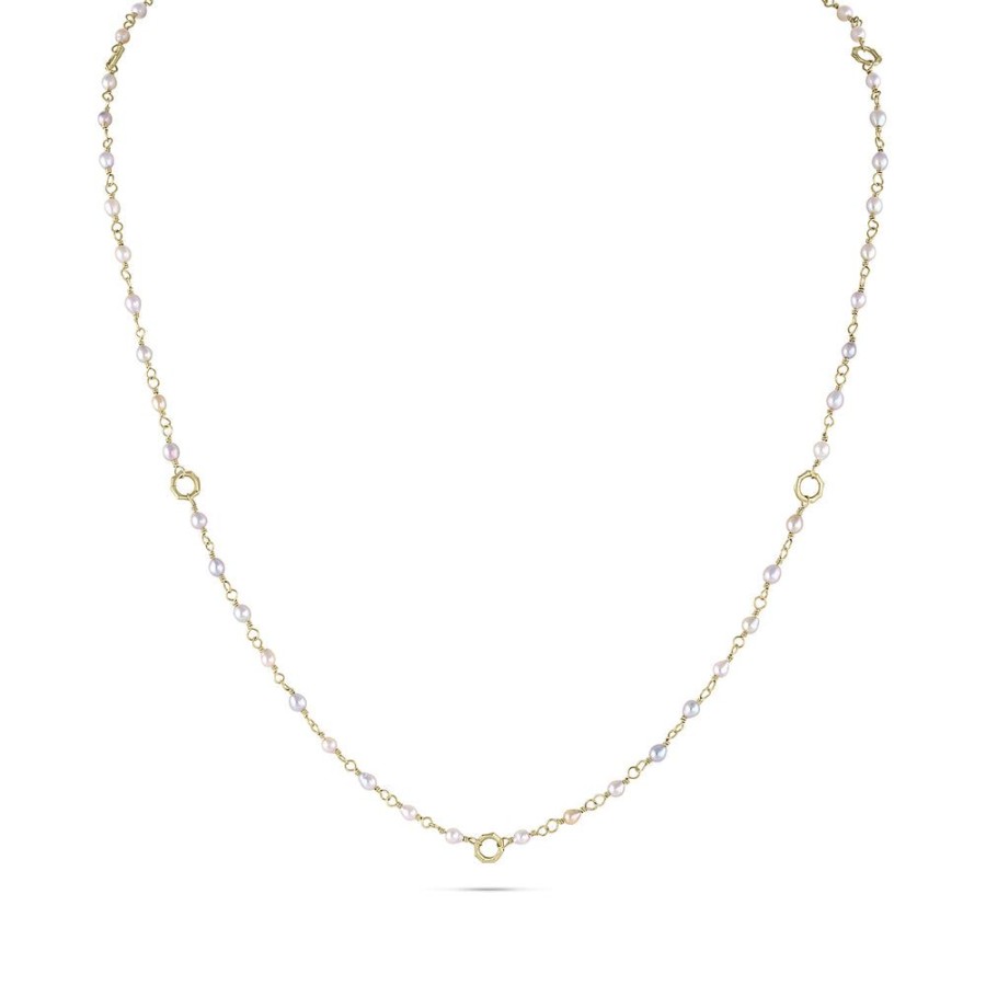 Jewelry dominique cohen Gemstone Chains & Strands & Pearls | Petite Keshi Pearl, Mini Bamboo Link Delicate Sloan Necklace,In 18K Yellow Gold,22 Inch