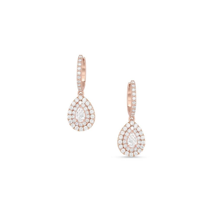 Jewelry dominique cohen | Diamond Teardrop Double Halo Earring, In 18K Rose Gold