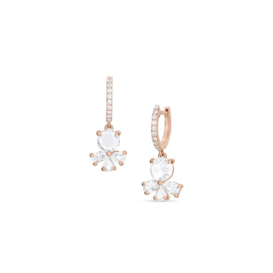 Jewelry dominique cohen | Rose Cut Diamond Petite Fan Earring With Diamond Huggie Hoop (1.69Ct), In 18K Rose Gold