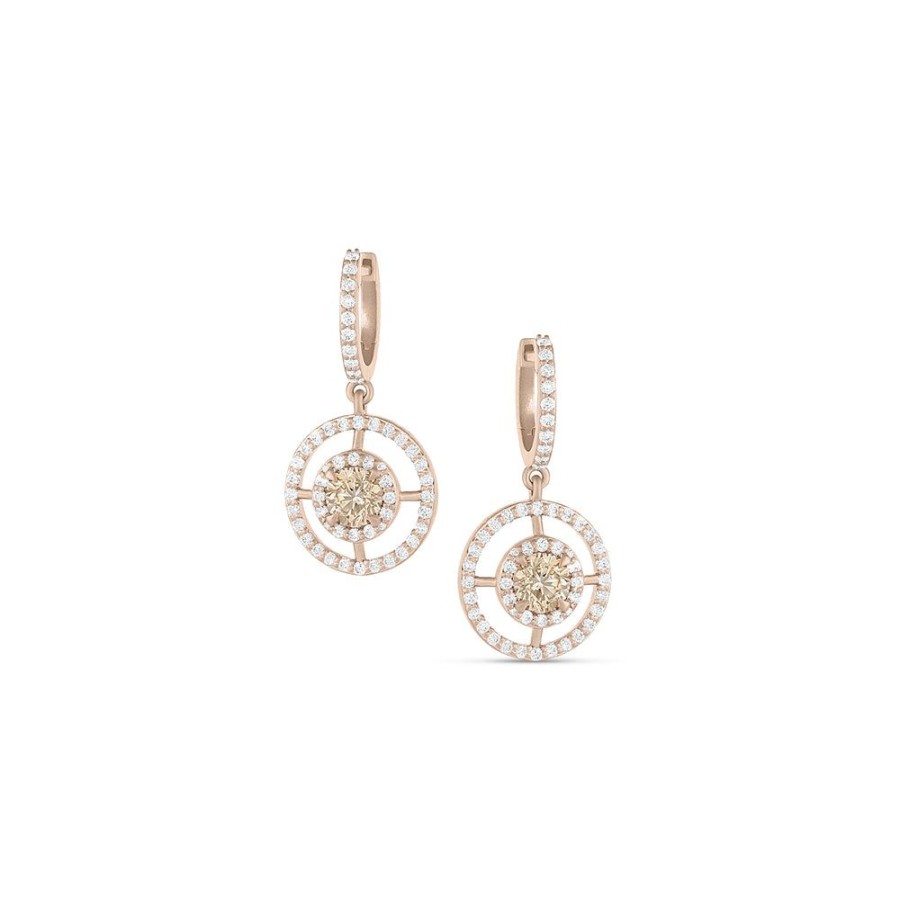 Jewelry dominique cohen | Champagne Diamond, White Diamond Open Halo, Huggie Hoop Drop Earring,In 18K Rose Gold,1.68 Carats