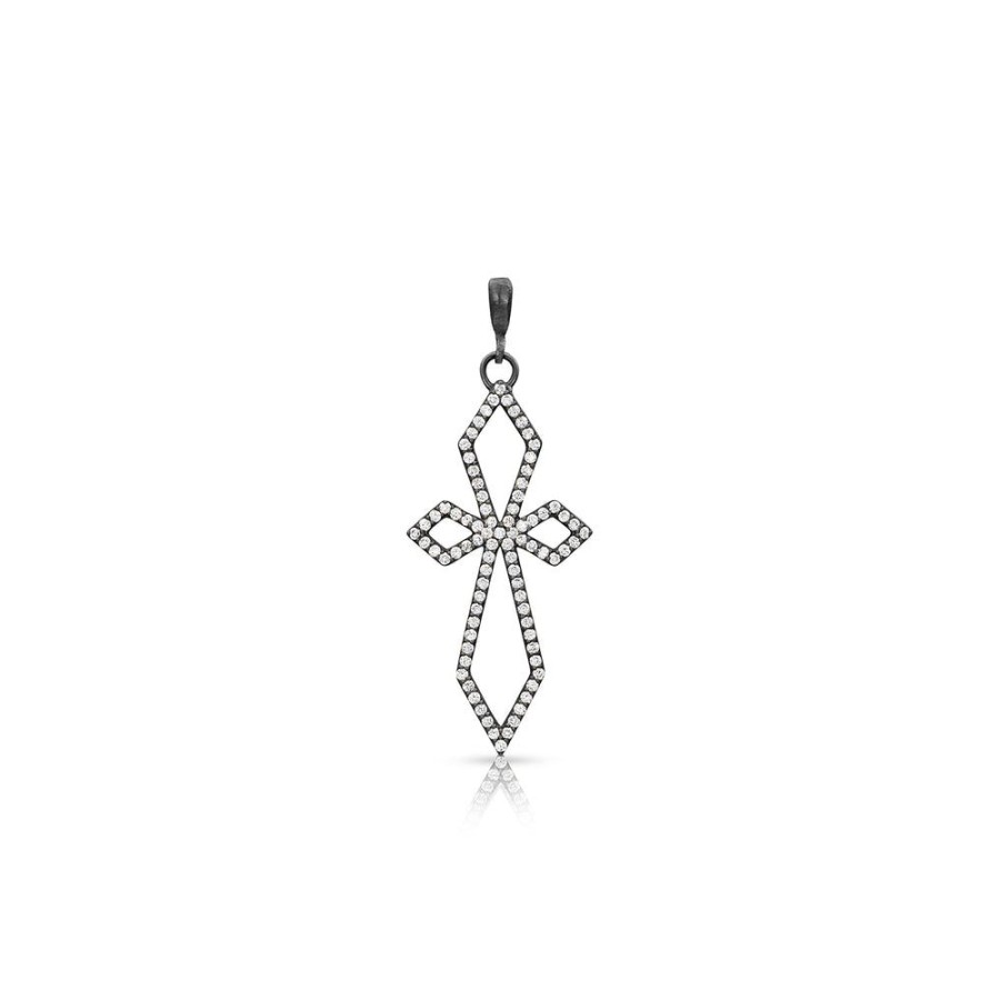 Jewelry dominique cohen | Diamond Deco Cross Enhancer (Delicate), In 18K Black Gold