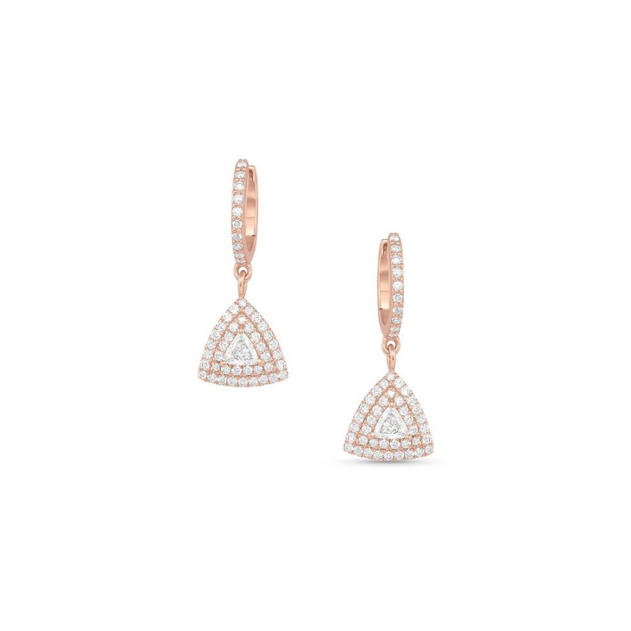 Jewelry dominique cohen | Diamond Trillion Double Halo Earring With Huggie Hoop,In 18K Rose Gold