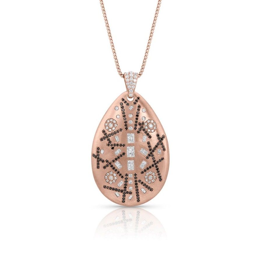 Jewelry dominique cohen Pendant Necklaces | Black Diamond, White Diamond Teardrop Shield Pendant Necklace, In 18K Rose Gold, 22 Inch Chain