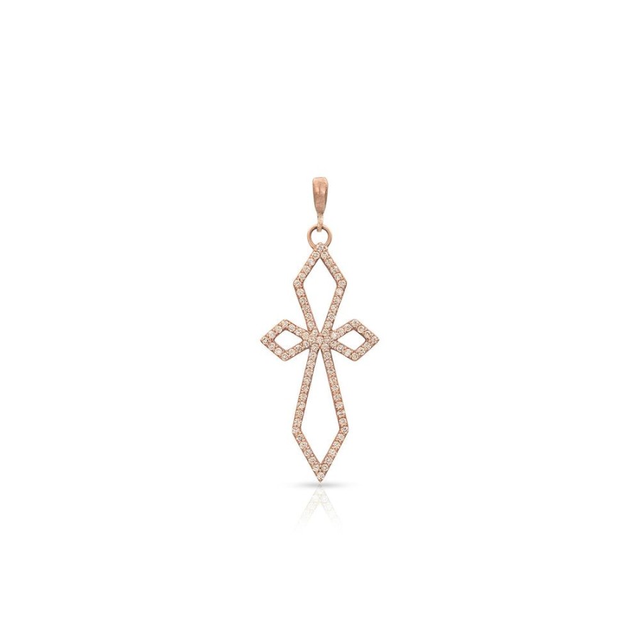 Jewelry dominique cohen | Champagne Diamond Deco Cross Pendant (Delicate), In 18K Rose Gold