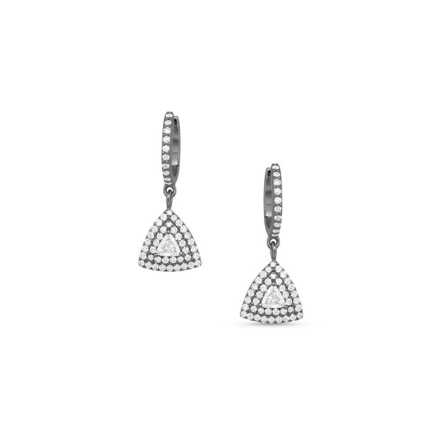 Jewelry dominique cohen | Diamond Trillion Double Halo Earring With Huggie Hoop,In 18K Black Gold