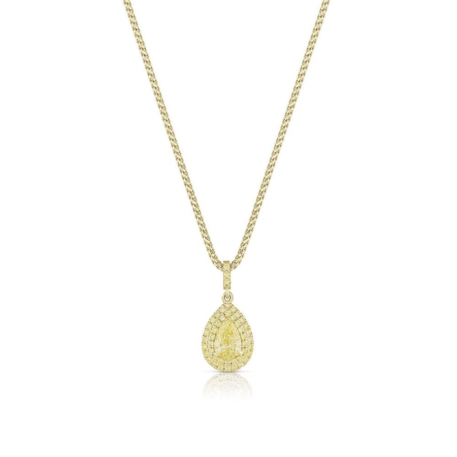 Jewelry dominique cohen Pendant Necklaces | Fancy Yellow Diamond Pear Pendant Necklace With Double Halo,In 18K Yellow Gold,22 Inch,.86 Carat