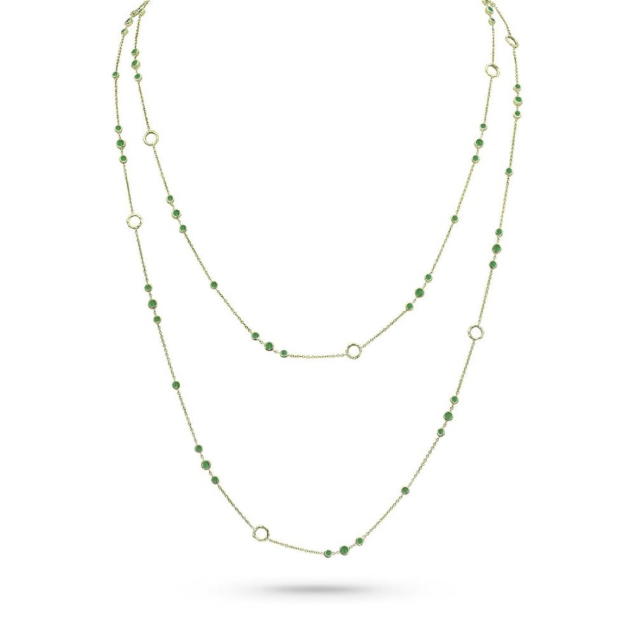 Jewelry dominique cohen Gemstone Chains & Strands & Pearls | Emerald Trios Delicate Necklace, In 18K Yellow Gold, 42 Inch