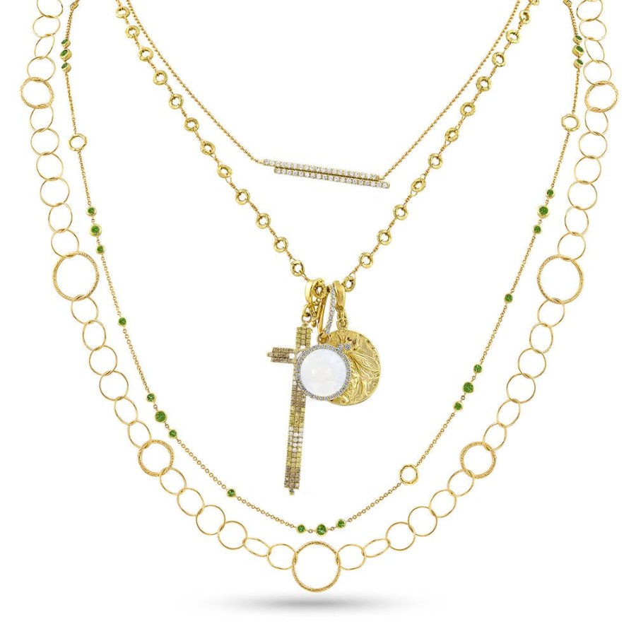 Jewelry dominique cohen Gemstone Chains & Strands & Pearls | Emerald Trios Delicate Necklace, In 18K Yellow Gold, 42 Inch