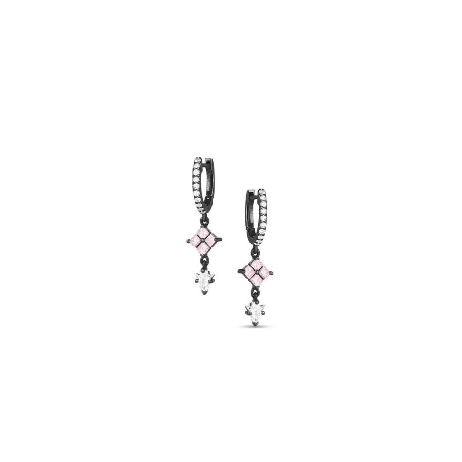 Jewelry dominique cohen | Light Fancy Pink Diamond Arrowhead Cut Drop Earring With Diamond Hinged Huggie Hoops In 18K Black Gold 0.71Ct