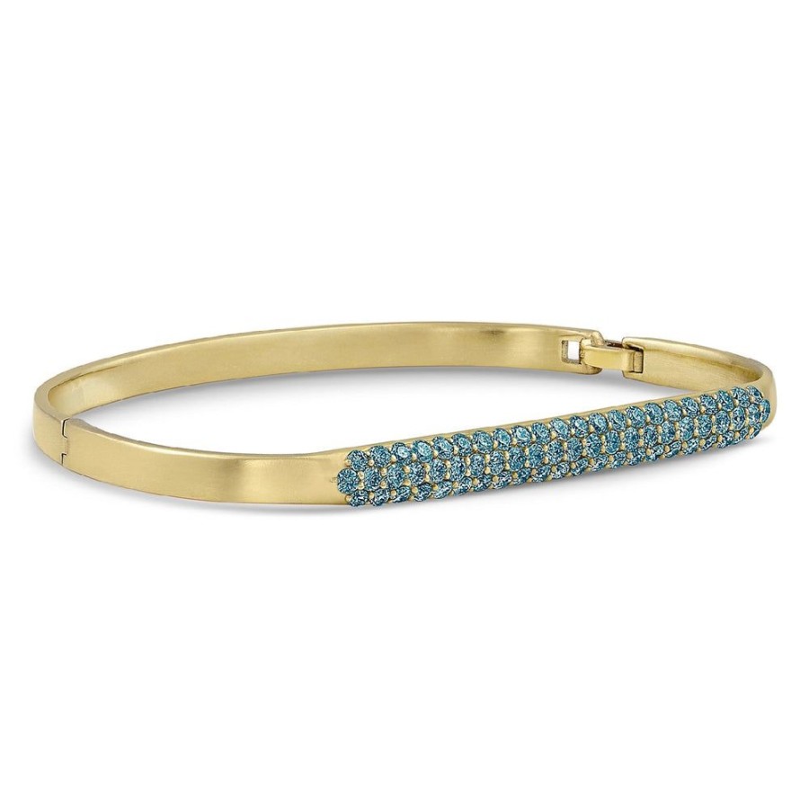 Jewelry dominique cohen | Pave Blue Diamond Hinged Huggie Bangle, In 18K Yellow Gold